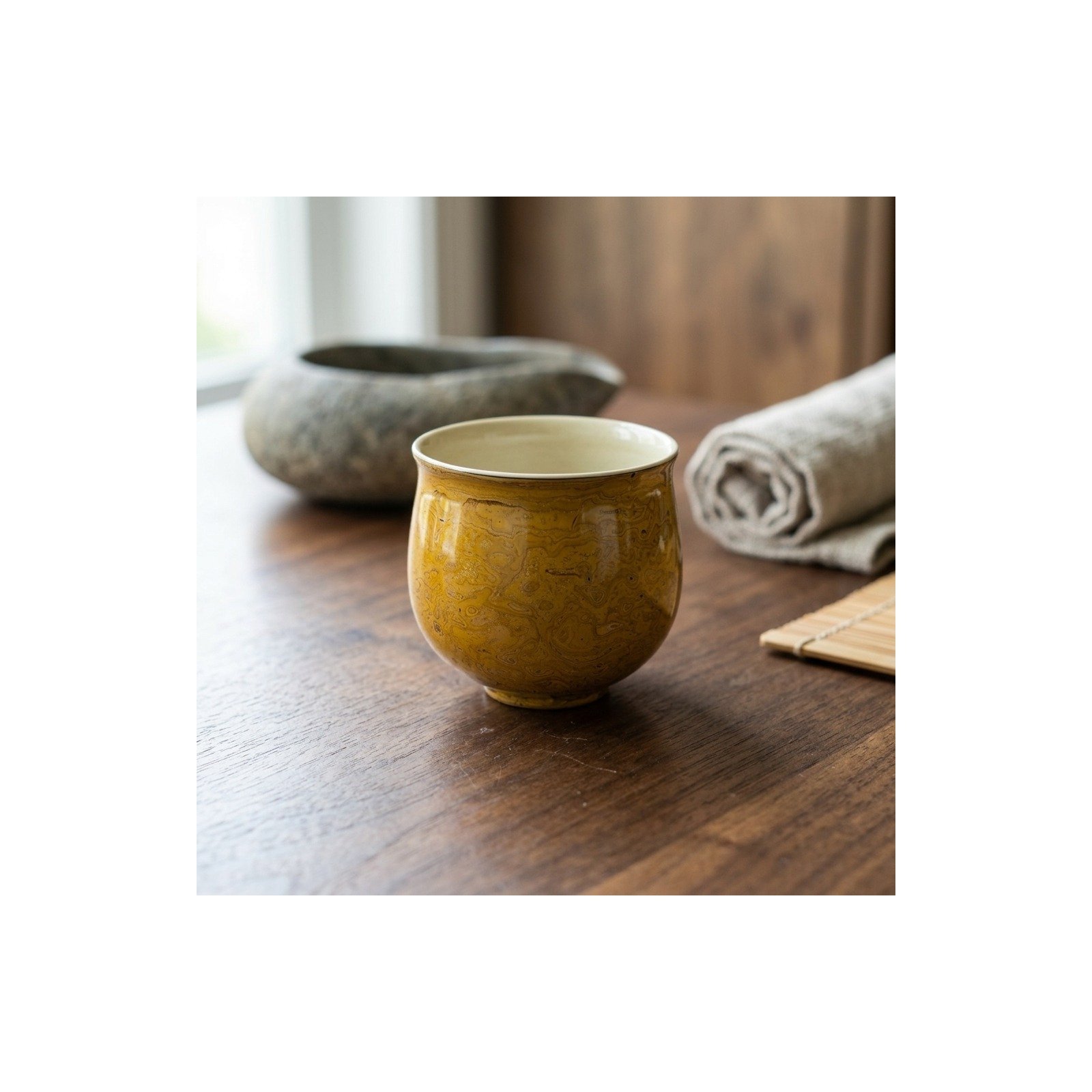 Ceramic Tea Cup Daqi Lacquer Ochre for Gongfu Tea
