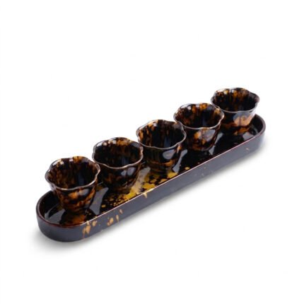 Tea Cup Tray Set Leopard Jizhou Kiln for Gongfu Tea