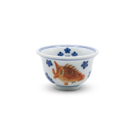 Ceramic Tea Cup Red Green Fish Hand Painted for Gongfu Tea