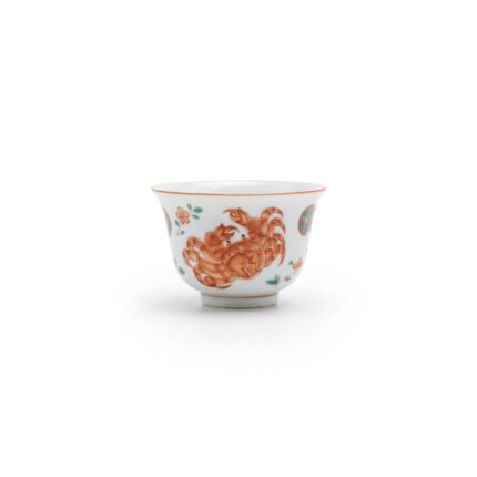 Ceramic Tea Cup Red Green Crab Hand Painted for Gongfu Tea