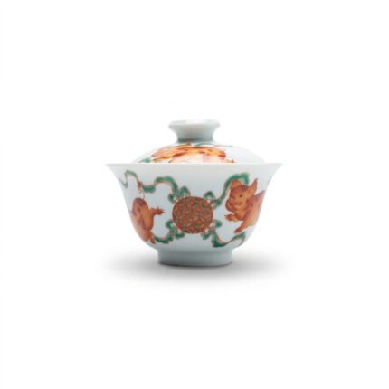 Ceramic Gaiwan Red Green Auspicious Pig for Gongfu Tea