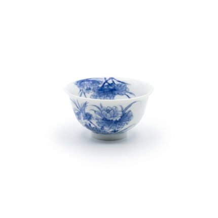 Ceramic Tea Cup Blue White Lotus Hand Painted for Gongfu Tea
