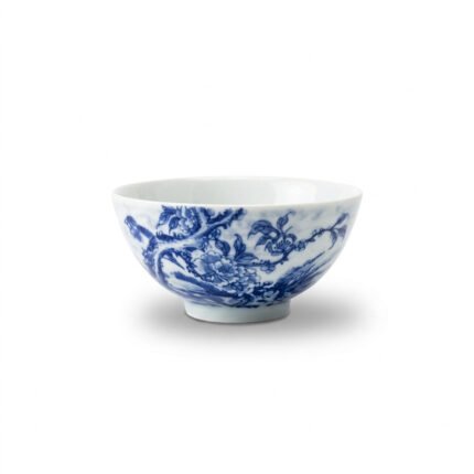 Ceramic Tea Cup Blue White Vine Wide for Gongfu Tea