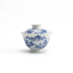 Ceramic Gaiwan Blue White Landscape Hand Painted for Gongfu Tea