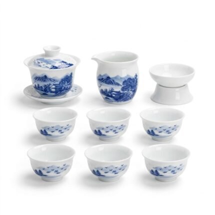 Gongfu Tea Set – Mountain Landscape Porcelain Gaiwan