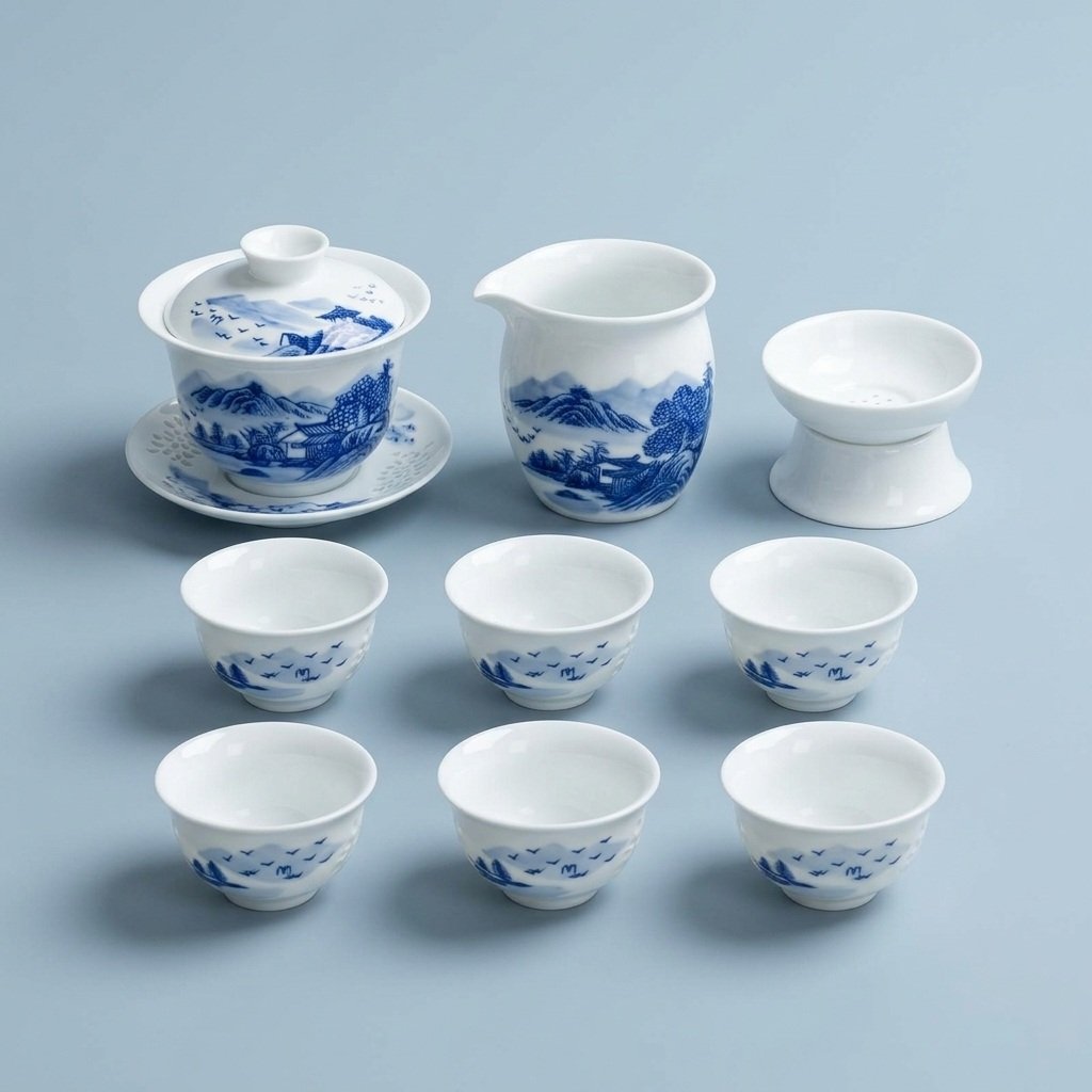 Gongfu Tea Set – Mountain Landscape Porcelain Gaiwan