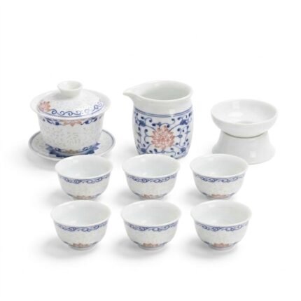 Gongfu Tea Set – Red and Blue Fu Porcelain Gaiwan