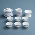 Gongfu Tea Set – Red and Blue Fu Porcelain Gaiwan