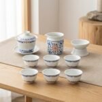 Gongfu Tea Set – Red and Blue Fu Porcelain Gaiwan