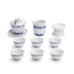 Gongfu Tea Set – Blue Lotus Border Porcelain Gaiwan