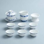 Gongfu Tea Set – Blue Lotus Border Porcelain Gaiwan