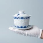 Gongfu Tea Set – Blue Lotus Border Porcelain Gaiwan