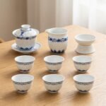 Gongfu Tea Set – Blue Lotus Border Porcelain Gaiwan