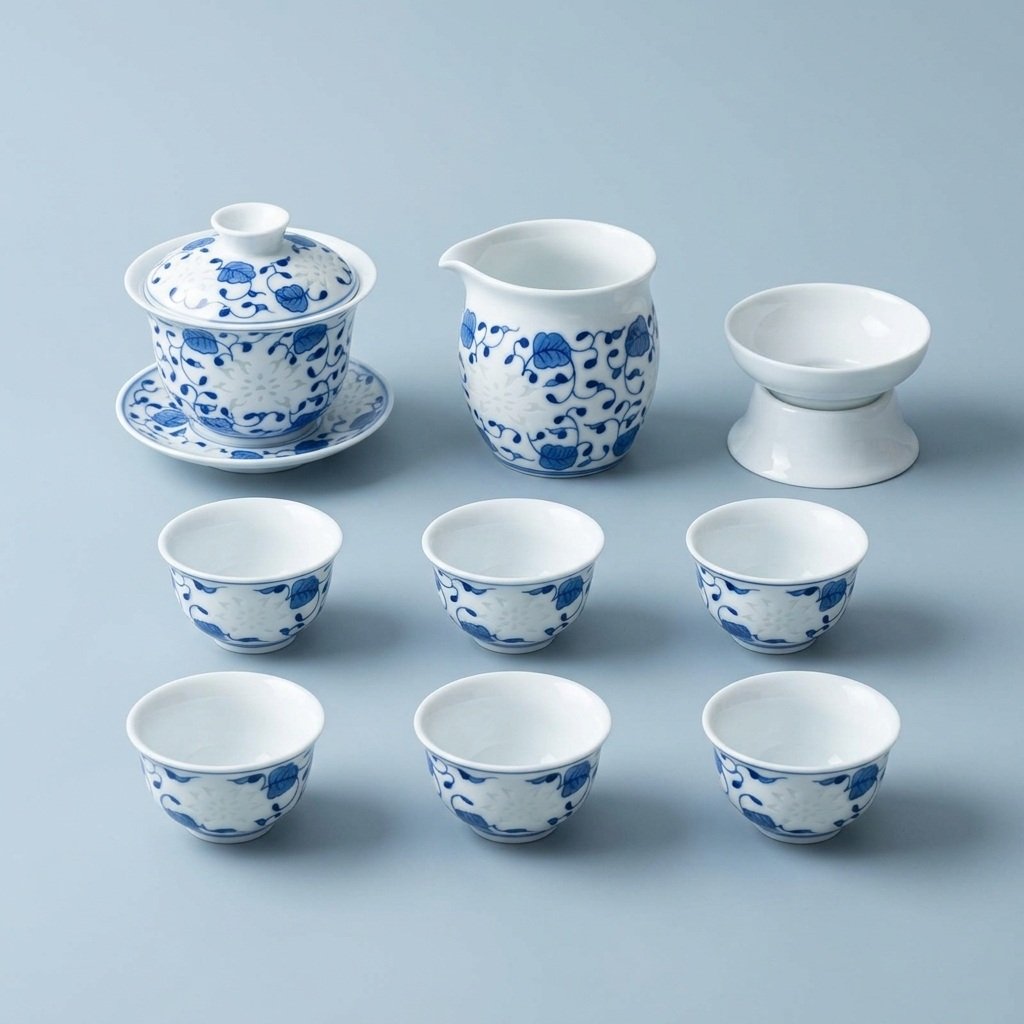 Gongfu Tea Set – Scrolling Lotus Porcelain Gaiwan