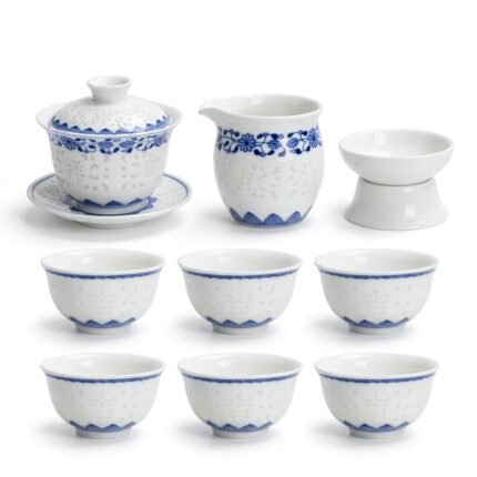 Gongfu Tea Set – Auspicious Floral Porcelain Gaiwan