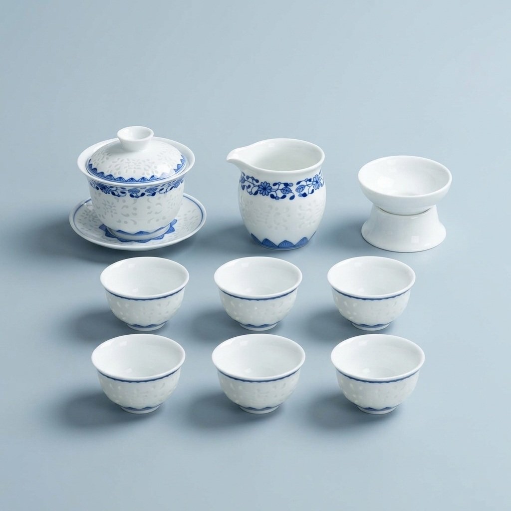 Gongfu Tea Set – Auspicious Floral Porcelain Gaiwan
